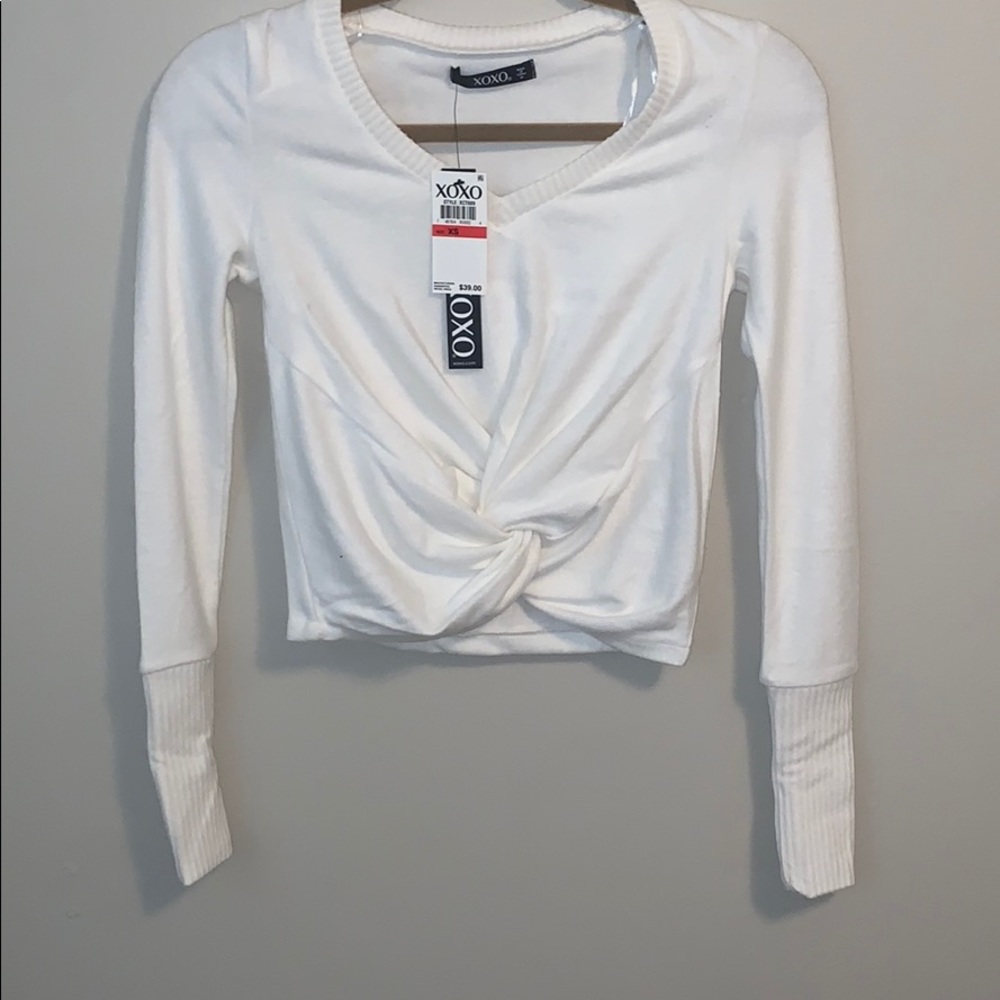 White XOXO crop top sweater